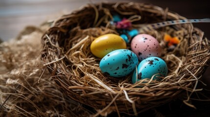 Fototapeta na wymiar Easter eggs in a nest - generative ai