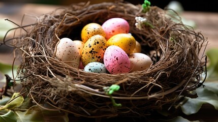 Naklejka na ściany i meble Easter eggs in a nest - generative ai