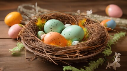 Easter eggs in a nest - generative ai