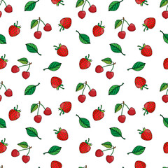vector illustration seamless pattern summer berries strawberry and cherry