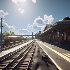 A train station on a sunny day with, generative ai, generative, ai