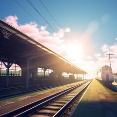 A train station on a sunny day with, generative ai, generative, ai