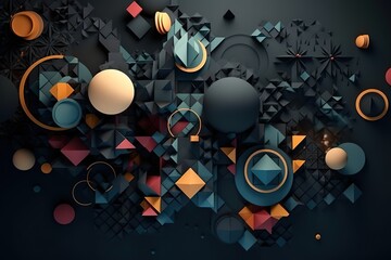 Geometric shapes made paper, dark background. , Generative AI