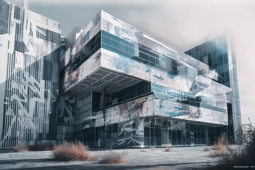 Fototapeta na wymiar Architectural photo of white and gray painted building, Generative AI