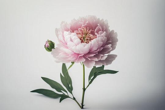 Pink peony flower on white background. Illustrator AI Generative