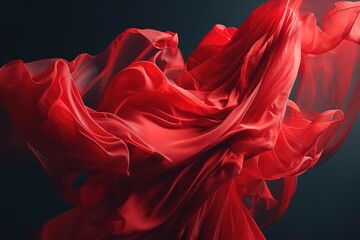 Red silk floating in the air, Generative AI