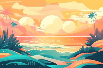 Fototapeta na wymiar Summer. Background with beach and water. Can be used as a greeting card. Vector illustration. , Generative AI