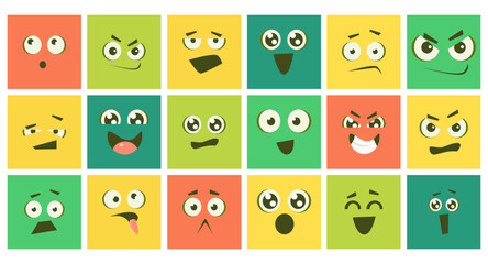 Cartoon Monster Square Faces with Different Emotion and Face Expression Vector Set © topvectors