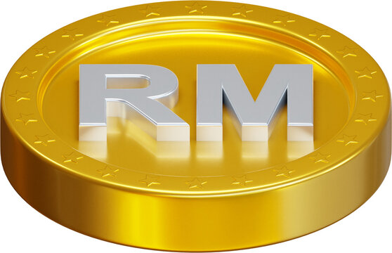 Golden Malaysian Ringgit coin 3d render illustration