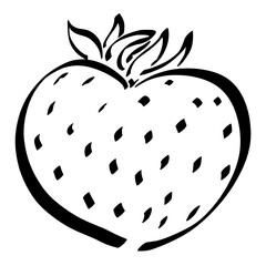 heart shaped strawberry, romantic berry, black outline on white background