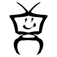 funny smiling robot, TV with antennas or computer monitor, black outline on white background