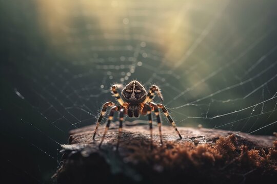  a close up of a spider on a rock in the sun.  generative ai
