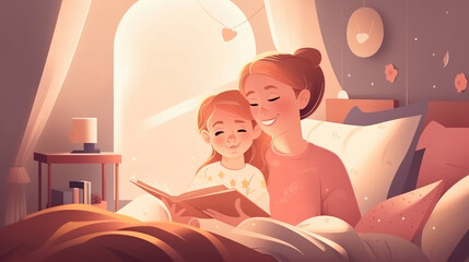 he bond between a mother and child is strengthened as they share this quiet moment together, surrounded by the comfort of their own home. Generative AI - 586706199