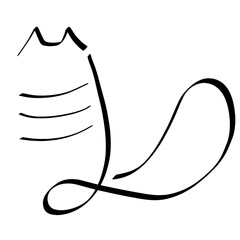 fat tabby cat sitting with his back, abstract black outline on a white background