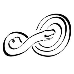 creative infinity symbol with snake and heart, black outline on white background