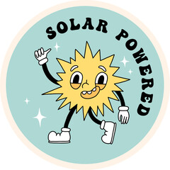 Groovy y2k retro eco cartoon sticker png. Happy earth day ecology sticker or label design. Environment day trendy badges. Isolated on transparent background. Ecological vector illustration