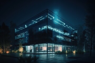 Fototapeta na wymiar Modern business center at night, Generative AI