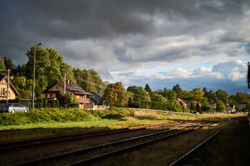 Fototapeta na wymiar Railway rails at the freight railway station on the outskirts of the town of Krasnystaw