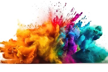 Fototapeta na wymiar Multicolored explosion of rainbow holi powder paint isolated on white background. Generative AI, Generative AI