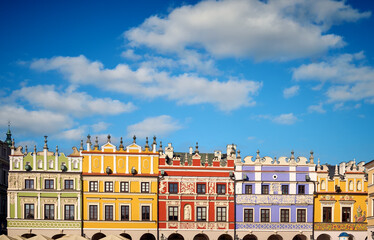 Colorful tenement houses at the main square in Zamość