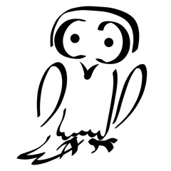 owl with big eyes, abstract black outline on white background
