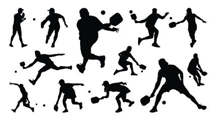 Pickleball player vector silhouette bundle for any design purpose.