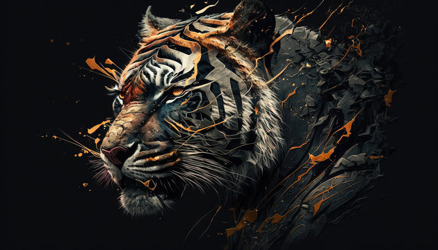 Tiger animal abstract wallpaper. Contrast background in vivid colors generative ai