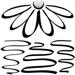 creative sun like daisy over water, abstract black pattern on white background