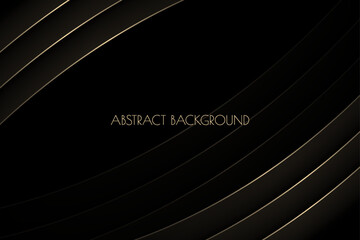 Vector abstract black premium background with curved golden stripes, lines. Modern luxurious elegant backdrop in dark color for exclusive posters, banners, invitations, business cards.