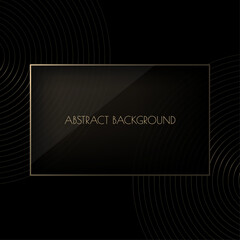 Vector abstract black premium background with golden rectangle frame. Modern luxurious elegant backdrop in dark color for exclusive posters, banners, invitations, business cards.