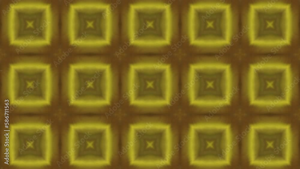 Poster unique kaleidoscope colorful design with blinking squares. motion. symmetrical repeating pattern wit