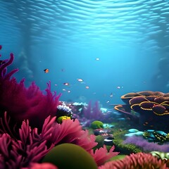 Naklejka na ściany i meble Image for 3d floor. Underwater world. Octopus. corals