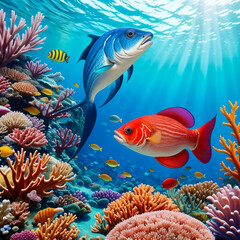 Fototapeta premium Tropical fish in a coral reef. Generative AI