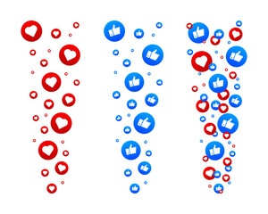 Flying like icons. Thumb up. Many signs. Social media concept. Marketing for Business and Advertising. Vector illustration.