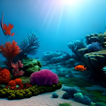 Image for 3d floor. Underwater world. Seahorse. corals