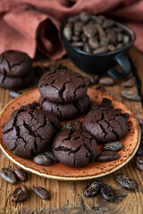 Chocolate cookies  on  plate on  linen napkin