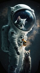 Fototapeta na wymiar Astronalta cat on a strange planet looking at other planets Generative AI