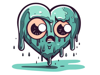 Vector Illustration retro Cartoon Heart T-Shirt Design. White Background.