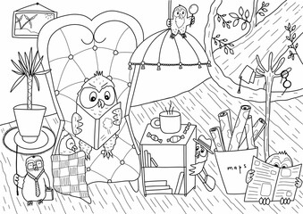 coloring book for children a family of cute owls