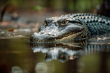 Obraz premium Saltwater crocodile in a river, AI Generated