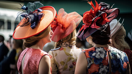 woman in hat at ascot racecourse - obrazy, fototapety, plakaty