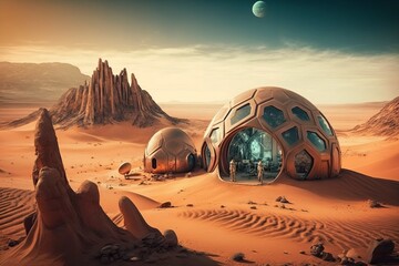 Fototapeta na wymiar An illustration, colony on the planet Mars, generative ai