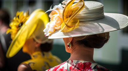 woman in hat at ascot racecourse - obrazy, fototapety, plakaty