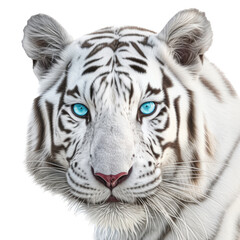 Fototapeta na wymiar an isolated white tiger FACE, FRONT-view portrait, jungle-themed photorealistic illustration on a transparent background cutout in PNG, GENERATIVE AI