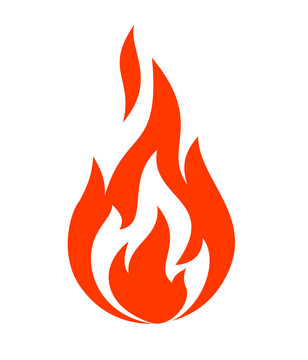 Red fire flame in flat design style. Vector icon on transparent background.

