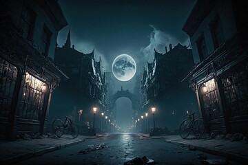 night street in the city. Generative AI.