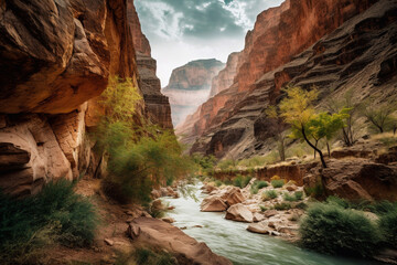Canyon and river. Beautiful landscape. AI Generated