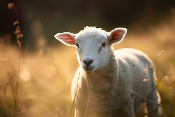 Obraz premium A lamb in a field, bokeh Generative AI