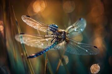 A dragonfly on a reed, bokeh Generative AI
