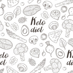 Naklejka na ściany i meble Seamless pattern with products for the keto diet.